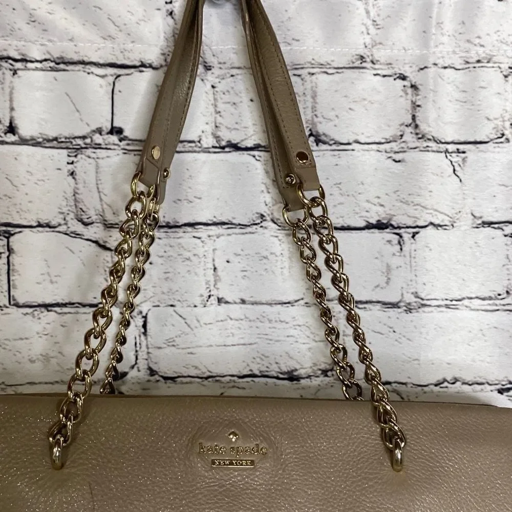 Kate Spade Chain and Leather‎ Strap Magnetic Closure Gray Tan Tote Handbag Purse